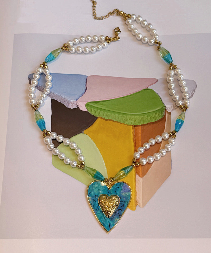 Blue Love Pearl Adjustable Alloy Pendant Necklace