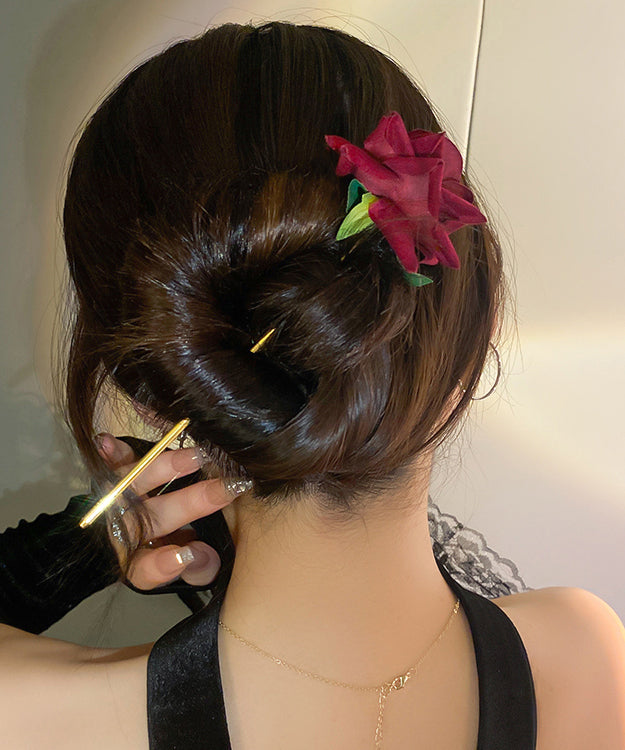 Mulberry Alloy Zircon Rose Velour Hairpin
