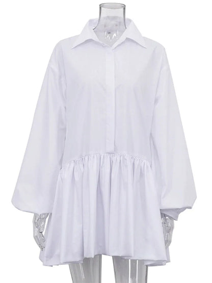 Folds Slim Mini Dresses for Lapel Loose Vestido Para Mujer Autumn Dress Woman