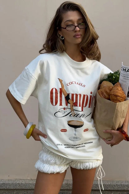 Cotton Loose Creative Print T-shirt