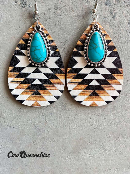 Western Earrings Turquoise Pendant