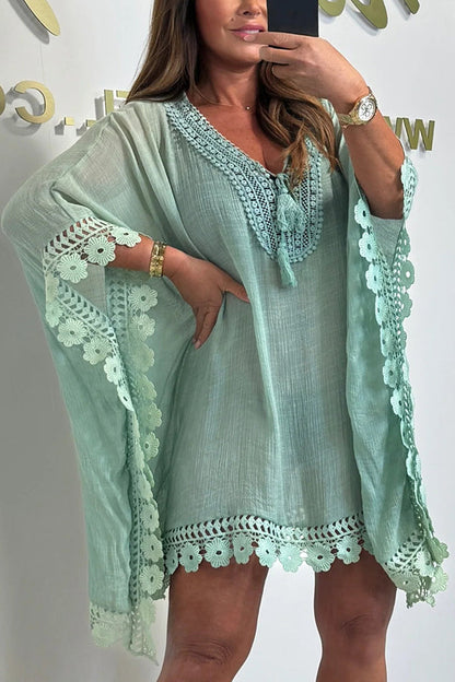 Color Lace Loose Cover Up Mini Dress