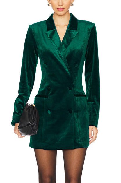 Holiday Soiree Color Velvet Lapel Long Sleeve Blazer Mini Dress