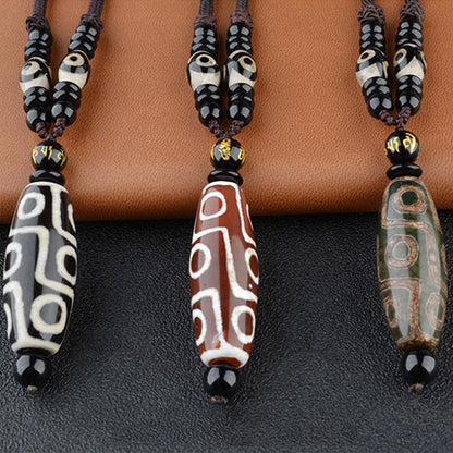 Buddha Stones Nine-eye Dzi Bead Wealth Protection Necklace