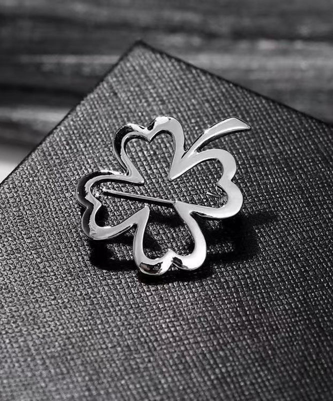 Diy Gold Stainless Steel Four Leaf Clover Hollow Out Brooches