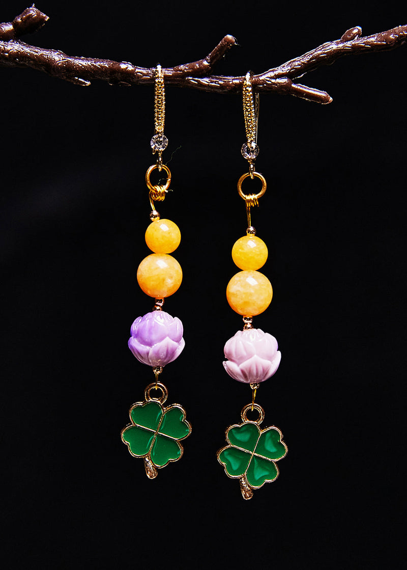 Lotus Flower Beeswax Gilding Drop Earrings