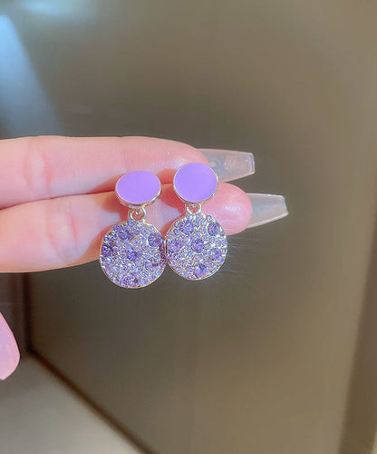 Purple Sterling Silver Alloy Zircon Circular Drop Earrings