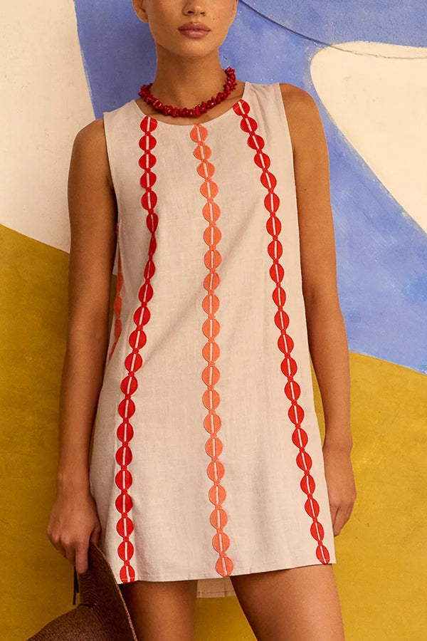 Unique Printed Round Neck Sleeveless Loose Mini Dress