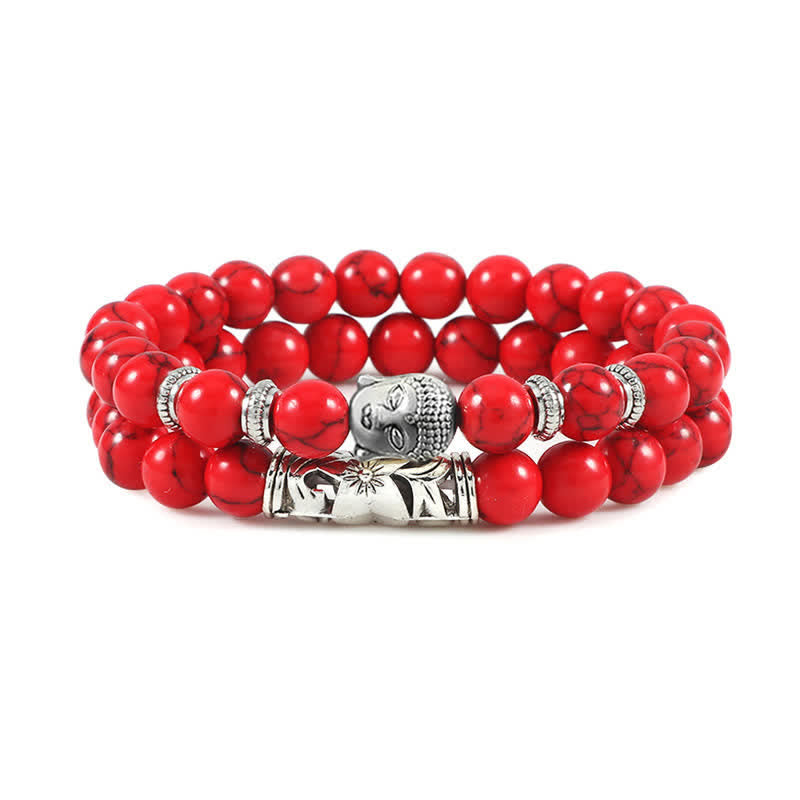 Buddha Stones 2pcs Natural Crystal Agate Buddha Protection Bracelet