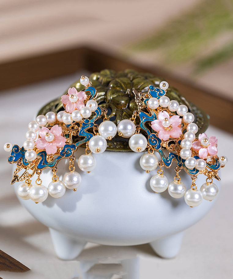 Chinese Style Gold Alloy Pearl Tassel Hairpin