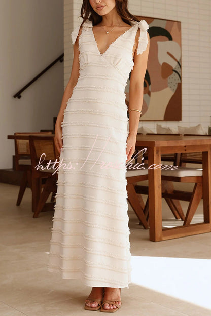 Color V-neck Sling Lace Up Vacation Maxi Dress