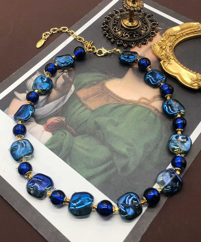 Royal Blue Sterling Silver Ancient Gold Coloured Glaze Locket Necklace