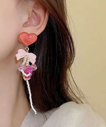 Red Alloy Acrylic Resin Coloured Glaze Tassel Drop Earrings