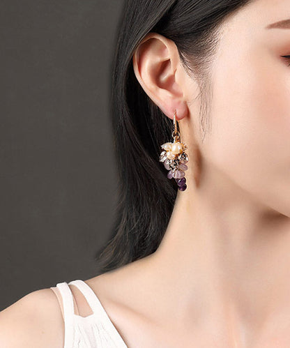 Purple Sterling Silver Crystal Pearl Grape Drop Earrings