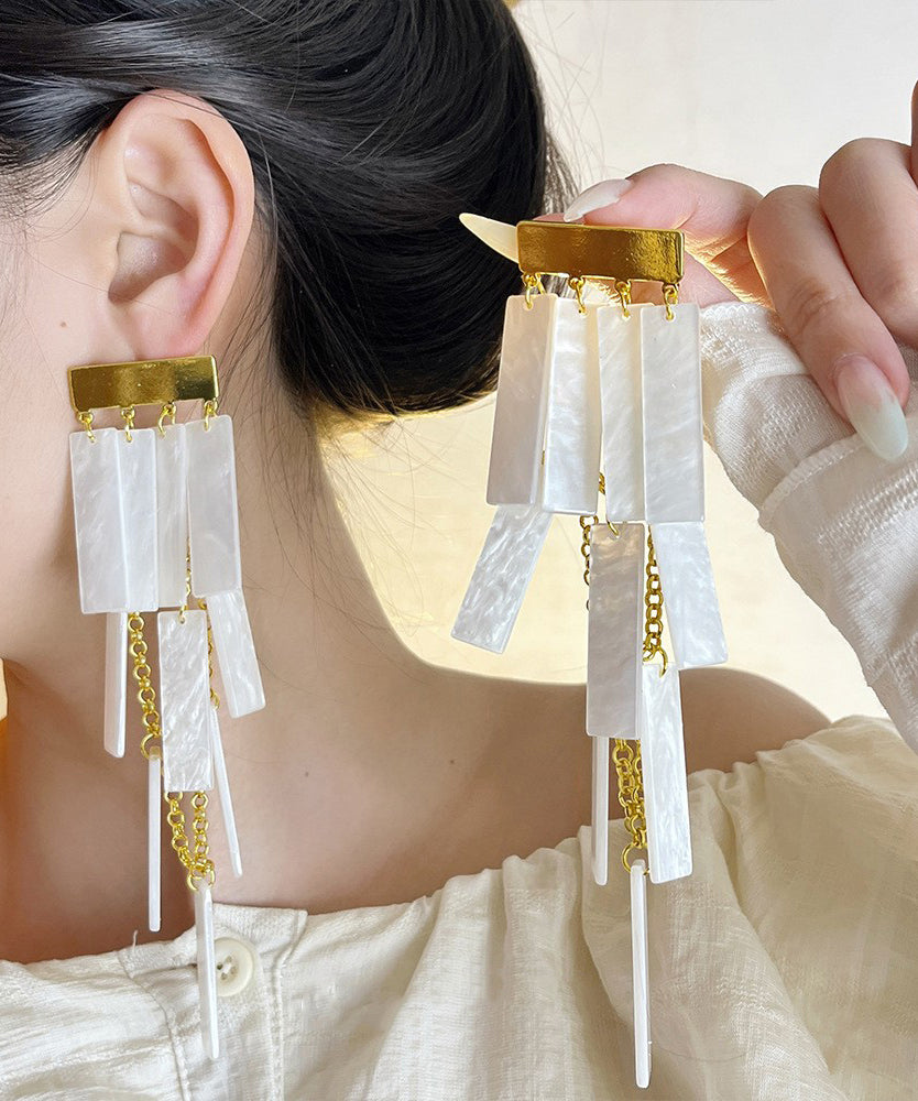 White Alloy Acrylic Tassel Drop Earrings