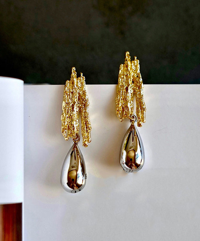 Fine Gold Copper Overgild Asymmetrical Water Droplet Gold Drop Earrings