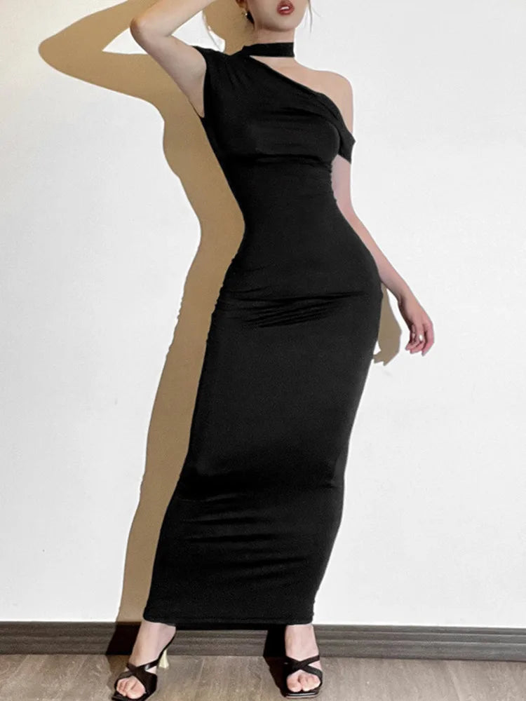 Sleeveless Irregular Bodycon Dress for Autumn New Long Dress Off Shoulder Party Evening Dress