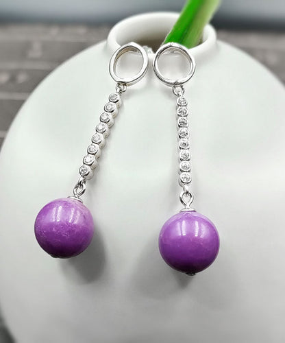 Purple Sterling Silver Inlaid Gem Stone Zircon Drop Earrings