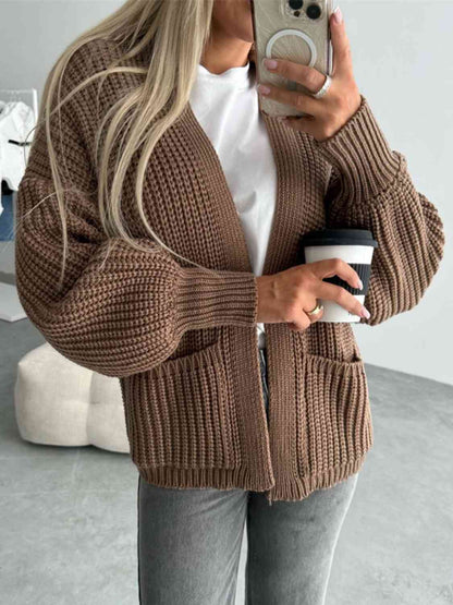 Color V-neck Long-sleeved Knitted Cardigan