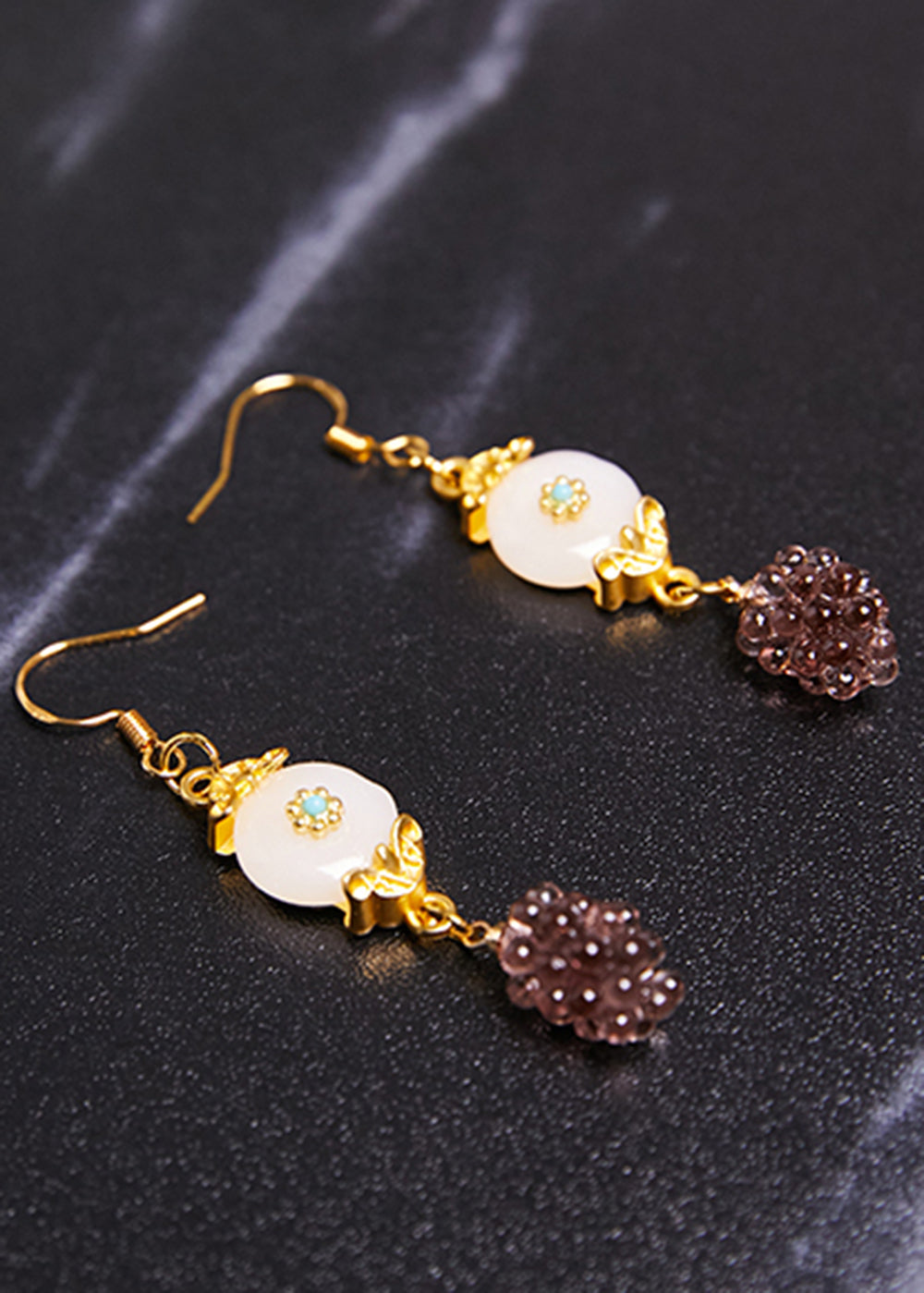 Grapes Fine White Jade Drop Earrings
