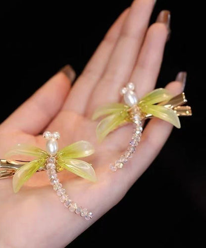 Chinese Style Light Green Colored Glaze Dragonfly a Pair Hairpin