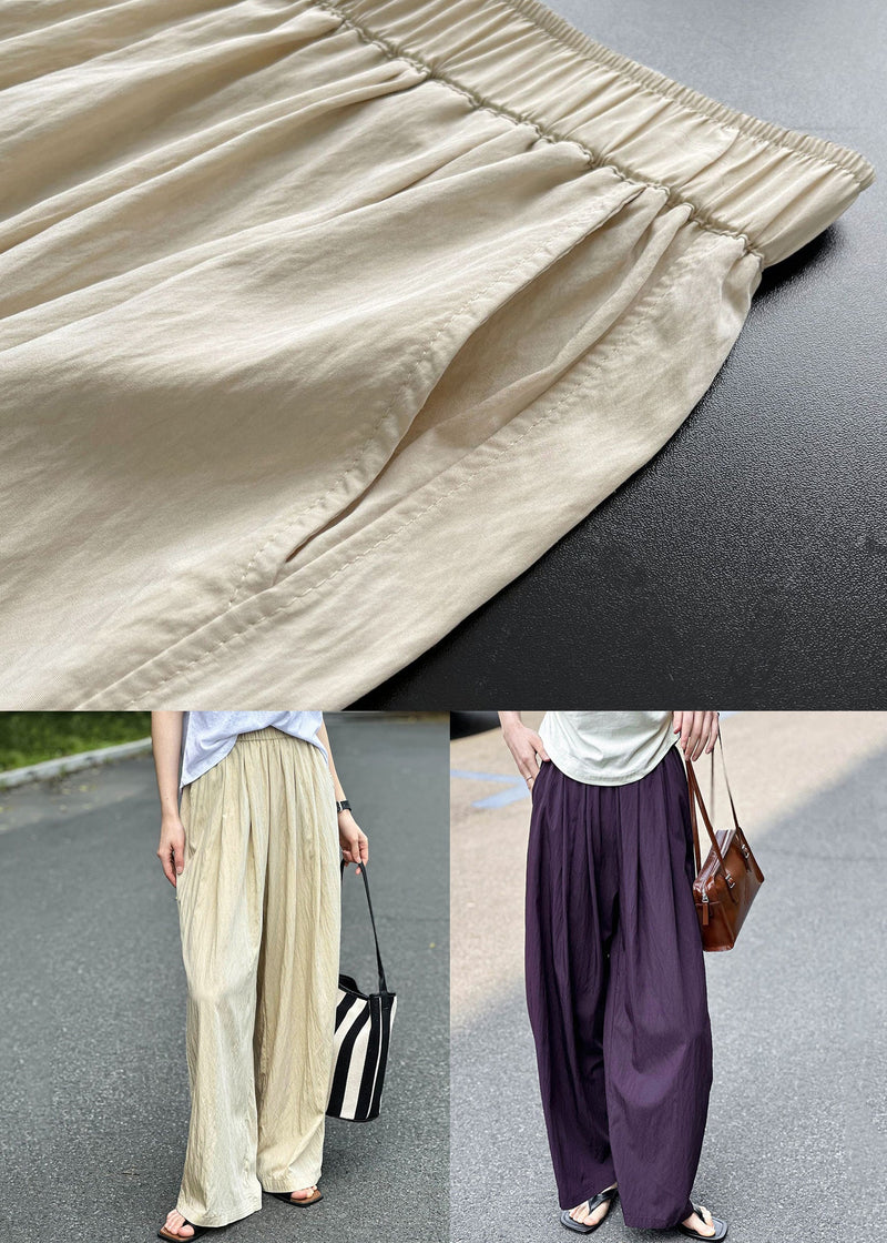 Apricot Thin Cotton Summer Pants Elastic Waist Af1076