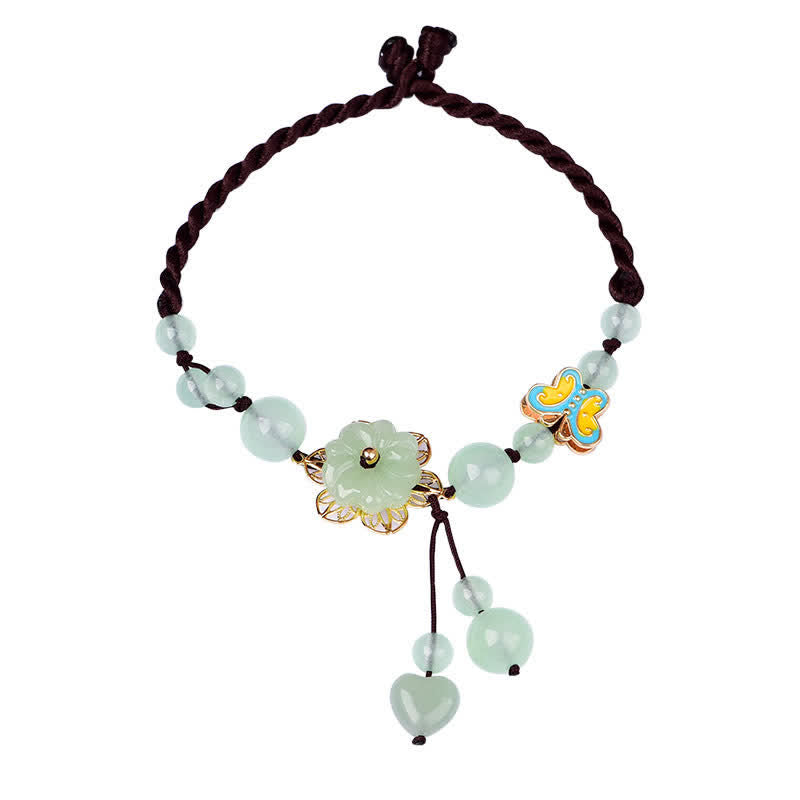 Buddha Stones Flower Jade Butterfly Luck Abundance Charm Anklet