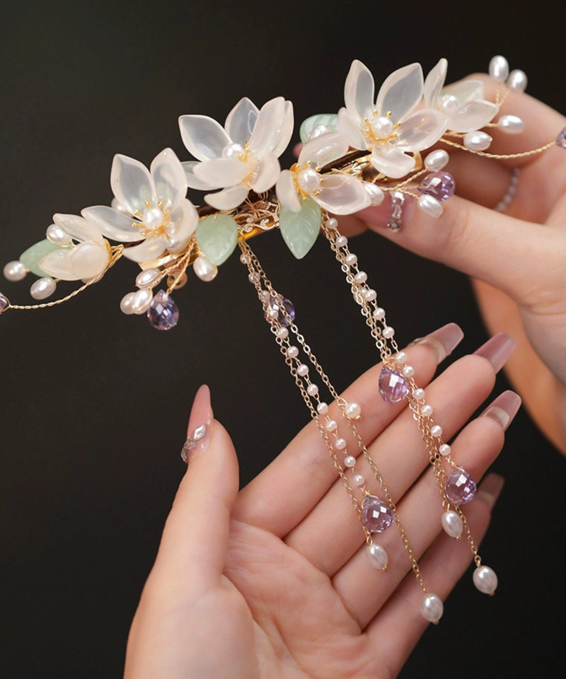 Gold Sterling Silver Overgild Pearl Tassel Hairpin