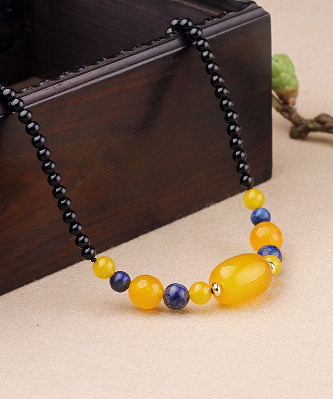 Yellow Agate Gem Stone Gratuated Bead Necklace