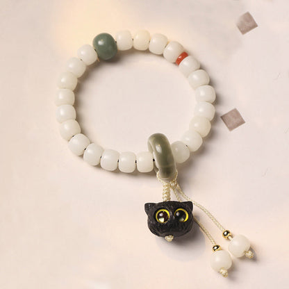Buddha Stones Natural Bodhi Seed African Blackwood Cat Charm Peace Harmony Bracelet