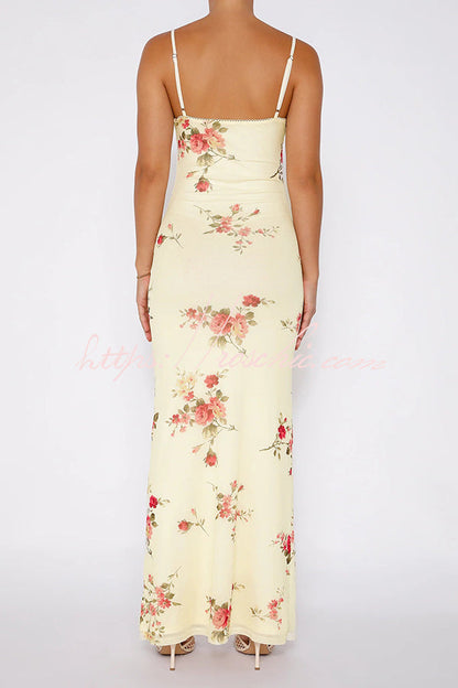 Reveling in the Unknown Print Slip Stretch Maxi Dress