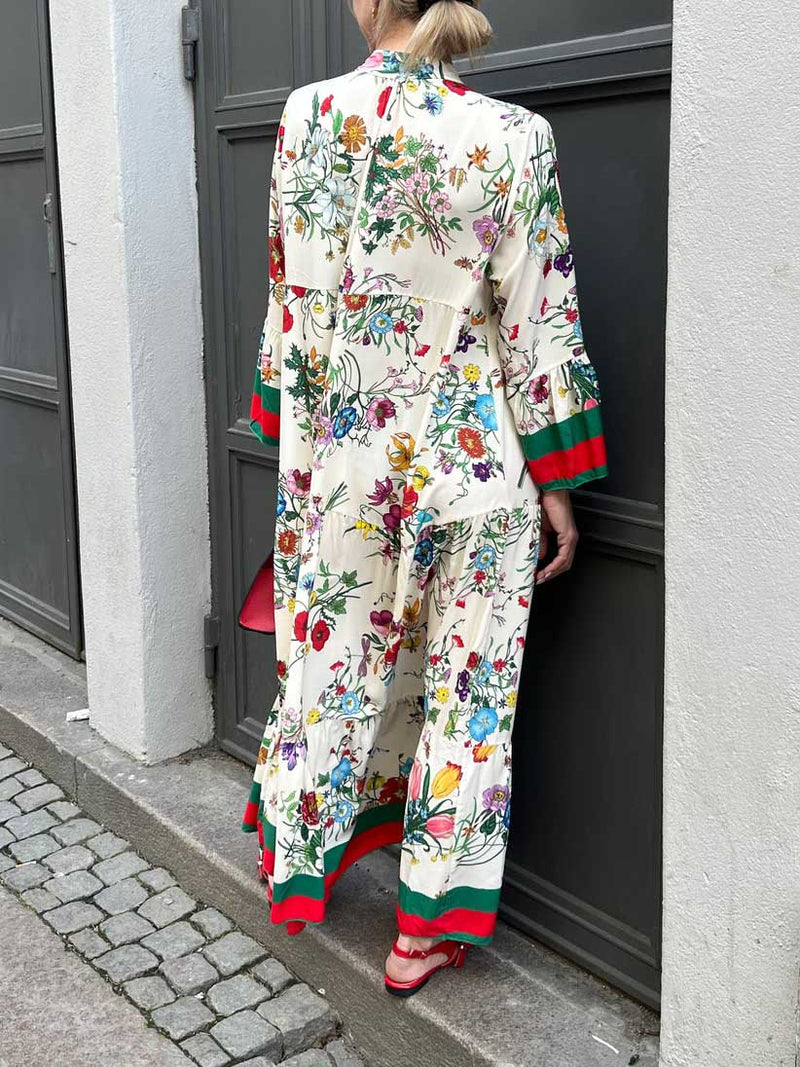 Resort Print Bell Sleeve Maxi Dress