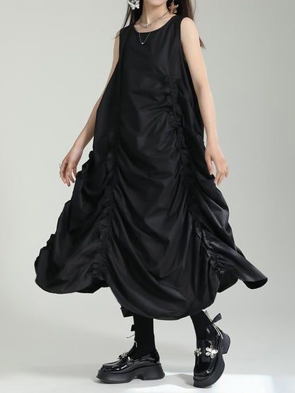 Irregular Clipping Loose Color Round-neck Midi Dresses