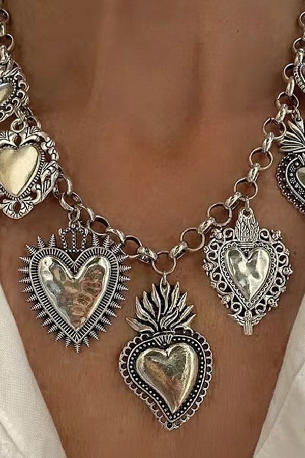 Religious Sacred Heart Pendant Silver Chain Necklace