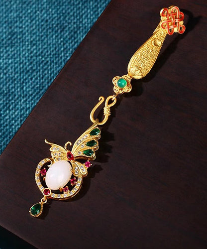 Oriental Rain Ancient Gold Jade Agate Butterfl Brooches