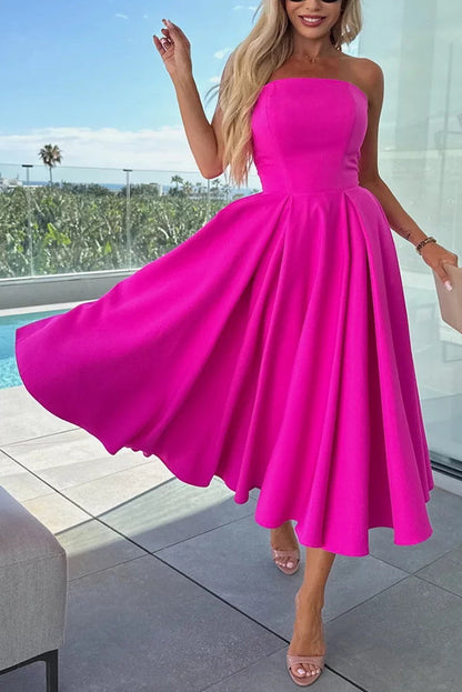 Sweet Cascade Color Off Shoulder Pocket Full Hem Midi Dress