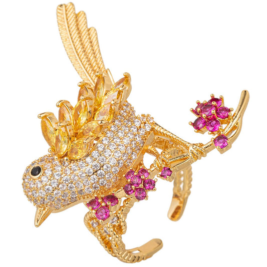 Birdie 18k Gold Plated Cz Adjustable Ring