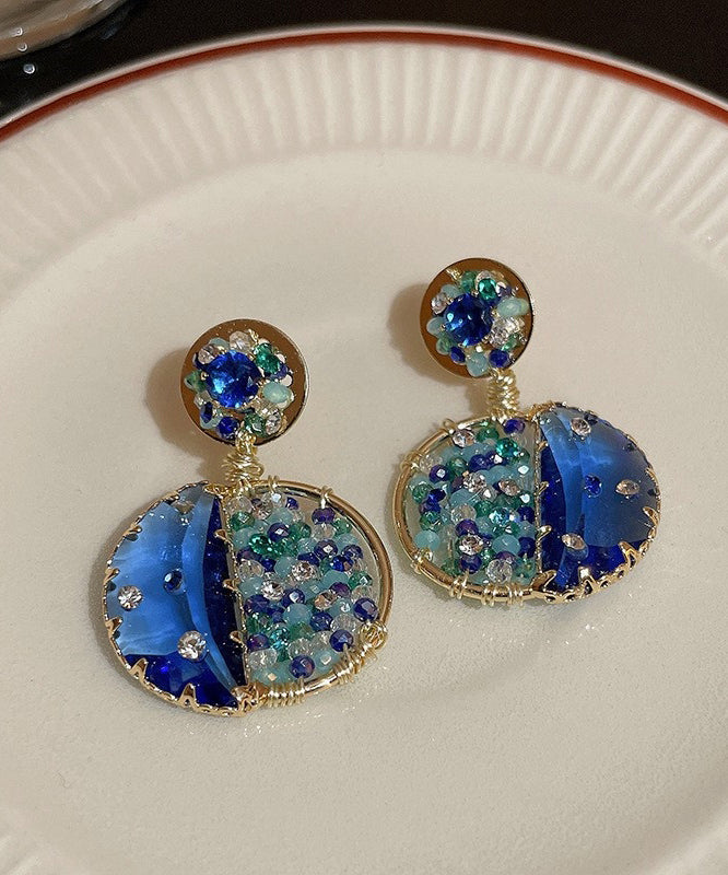 Blue Copper Zircon Crystal Glass Drop Earrings
