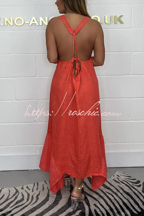 Color V-neck Sleeveless Backless Irregular Maxi Dress