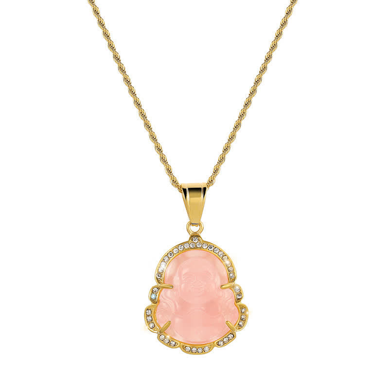 Buddha Stones 18k Gold Filled Laughing Buddha Jade Luck Necklace Chain Pendant