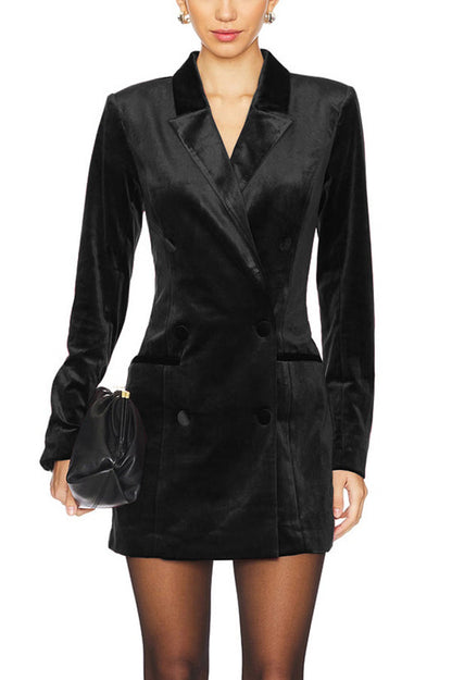Holiday Soiree Color Velvet Lapel Long Sleeve Blazer Mini Dress