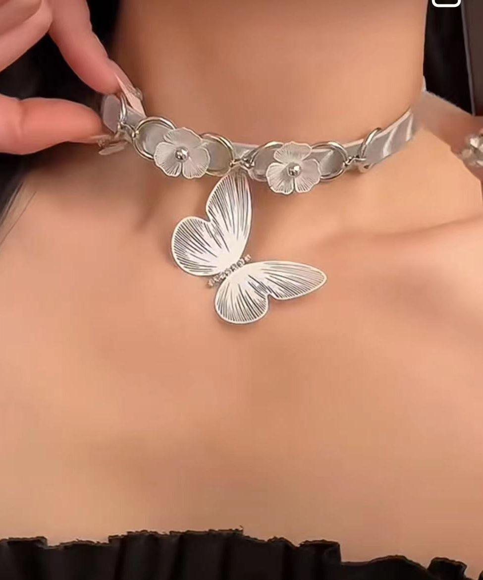 White Stainless Steel Butterfly Pendant Necklace
