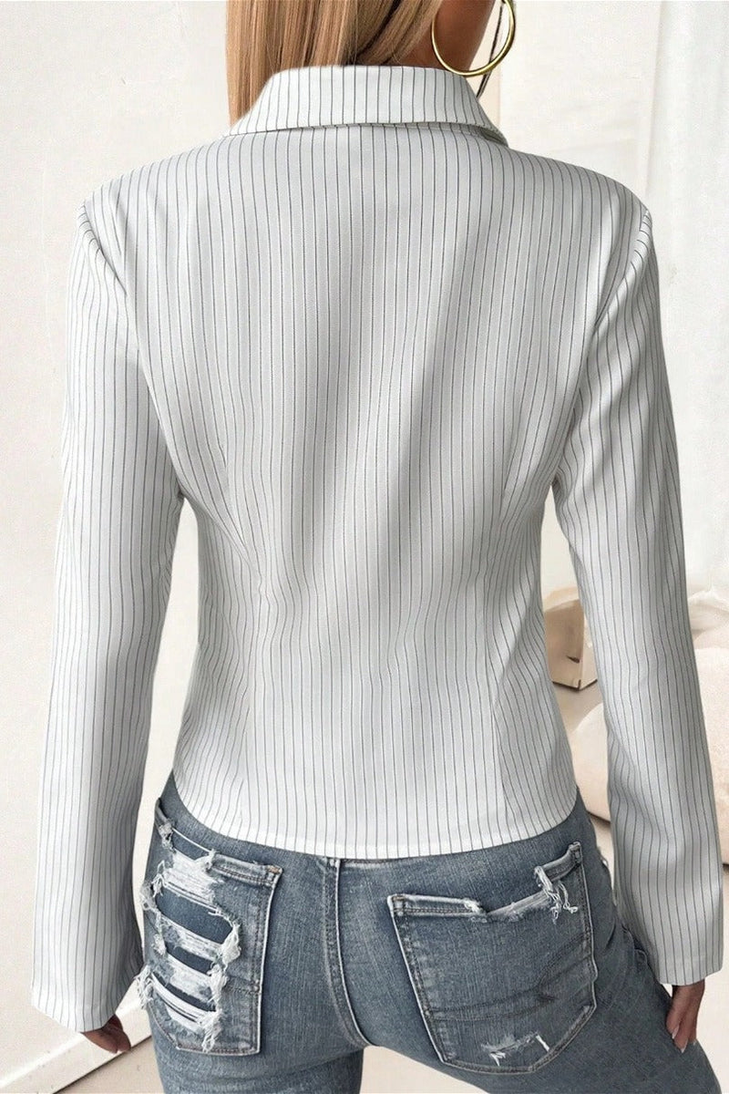 Lapel Buckle Flare Sleeve Long Sleeve Blouse