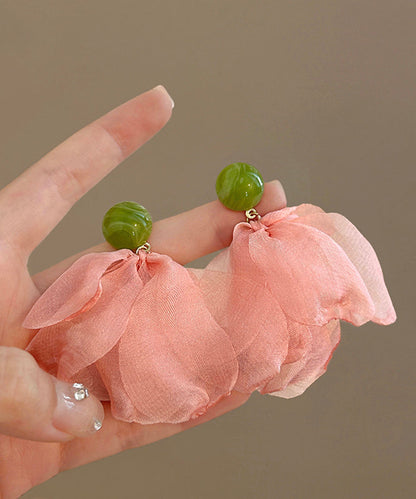 Modern Pink Acrylic Chiffon Petals Drop Earrings