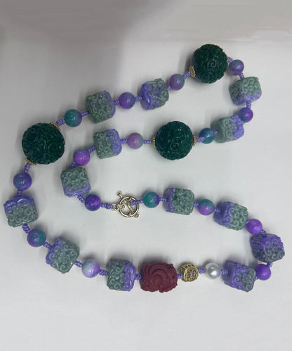Stainless Steel Agate Pearl Beading Sweater Graduated Bead Necklace