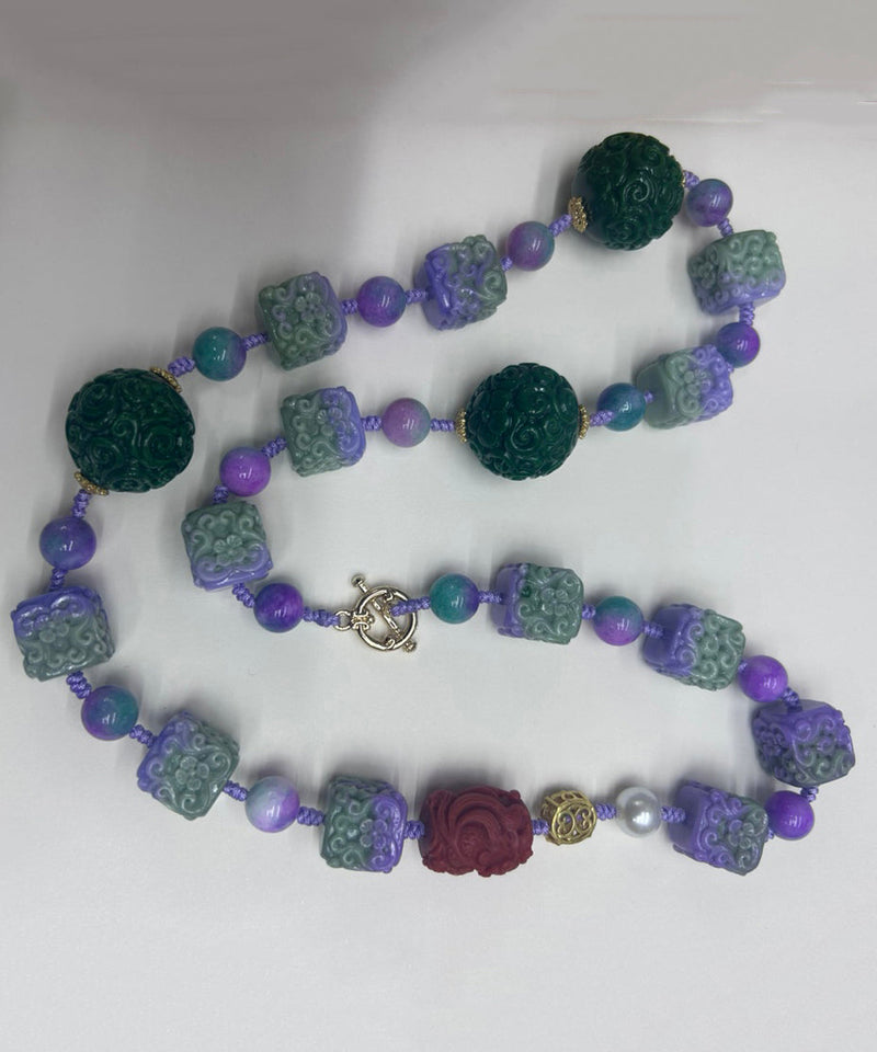 Stainless Steel Agate Pearl Beading Sweater Graduated Bead Necklace