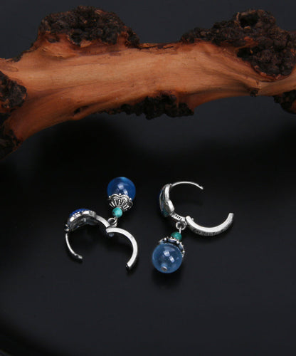 Blue Sterling Silver Cloisonne a Fish Leaping Over the Dragon Gate Drop Earrings