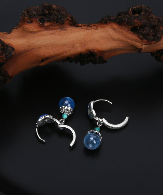 Blue Sterling Silver Cloisonne a Fish Leaping Over the Dragon Gate Drop Earrings