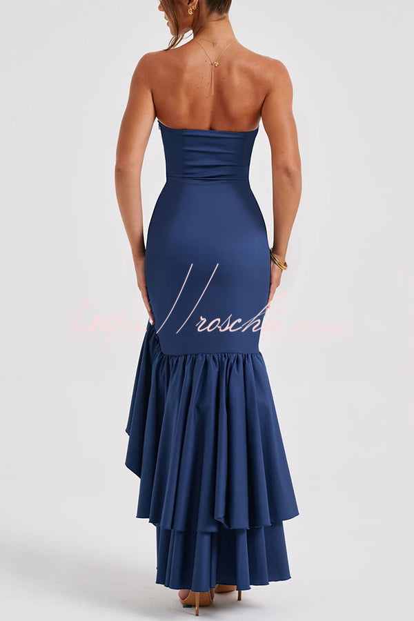 Off-shoulder Slim Fit Irregular Hem Maxi Dress