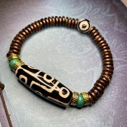 Buddha Stones Tibetan Nine-eye Dzi Bead Wealth Bracelet